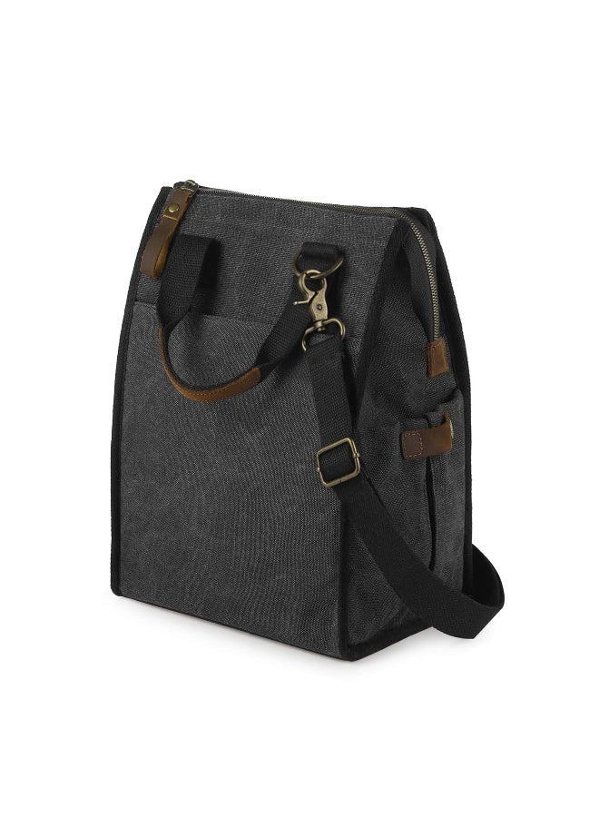 SMRITI Insulated Canvas Lunch Bag for Women/Men-9.6 L Reusable Leakproof Lunch Tote Bag for Work Picnic Beach - Fashion Lunchbox for Adults with Shoulder Strap(Dark Grey) - Image 1